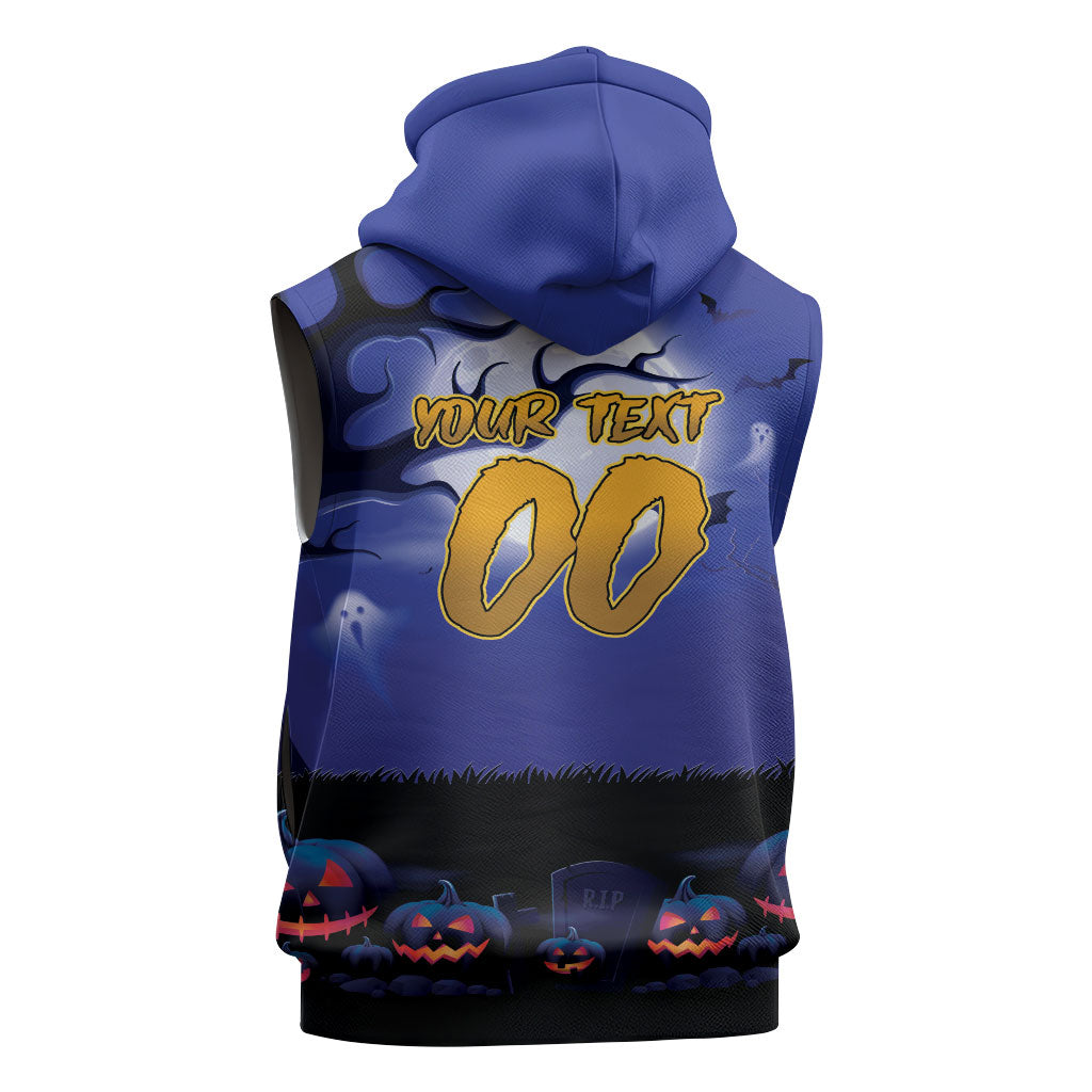Custom Halloween New-Zealand Warriors Sleeveless Zip Hoodie Spooky Australia Mascot Rugby