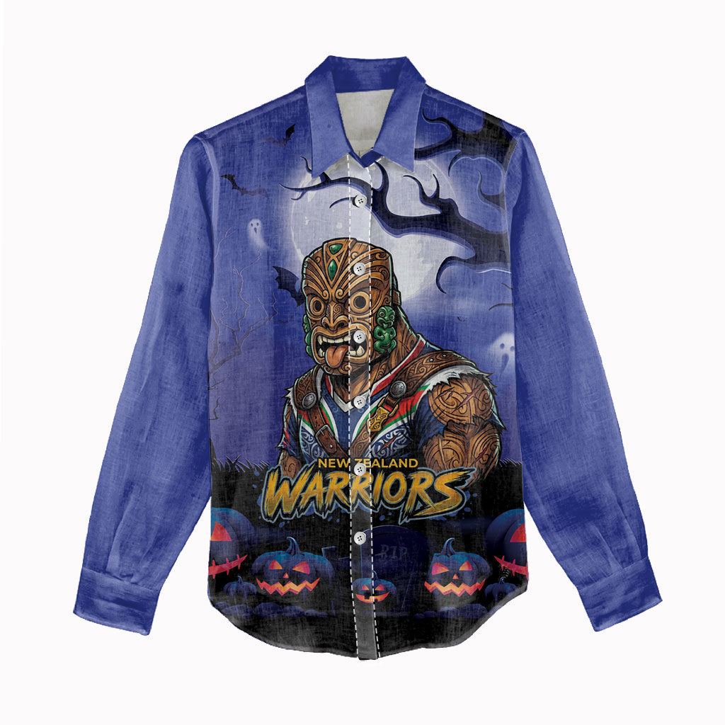 Custom Halloween New-Zealand Warriors Women Casual Shirt Spooky Australia Mascot Rugby