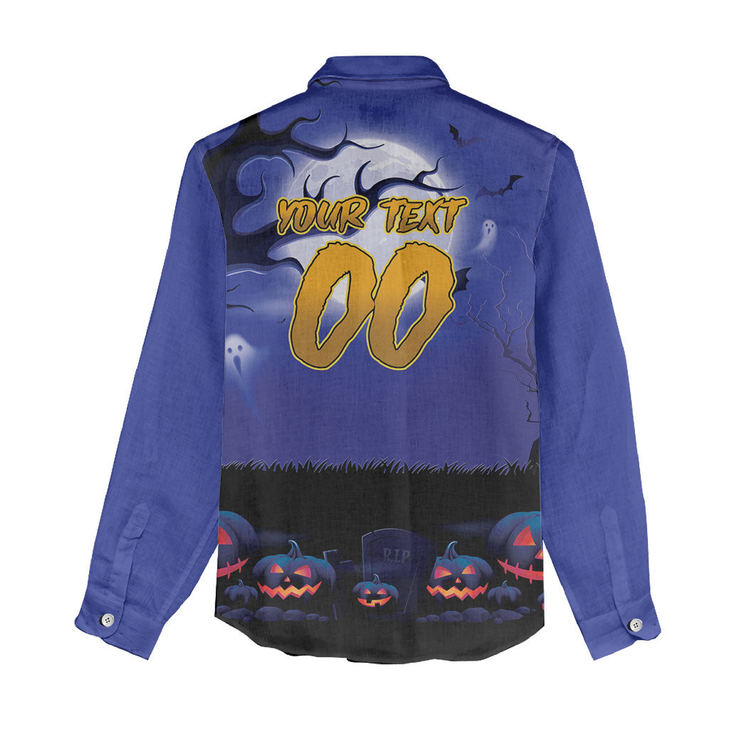 Custom Halloween New-Zealand Warriors Women Casual Shirt Spooky Australia Mascot Rugby
