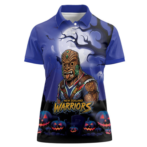 Custom Halloween New-Zealand Warriors Women Polo Shirt Spooky Australia Mascot Rugby