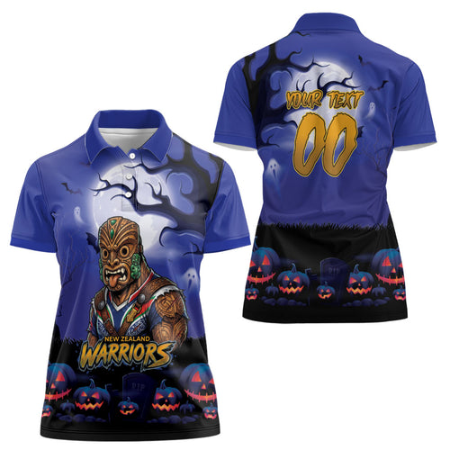 Custom Halloween New-Zealand Warriors Women Polo Shirt Spooky Australia Mascot Rugby