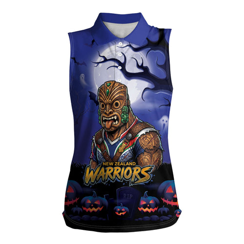Custom Halloween New-Zealand Warriors Women Sleeveless Polo Shirt Spooky Australia Mascot Rugby