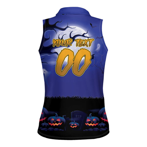 Custom Halloween New-Zealand Warriors Women Sleeveless Polo Shirt Spooky Australia Mascot Rugby