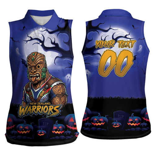 Custom Halloween New-Zealand Warriors Women Sleeveless Polo Shirt Spooky Australia Mascot Rugby