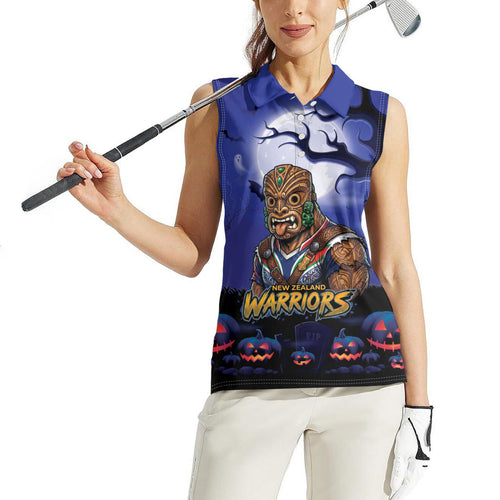 Custom Halloween New-Zealand Warriors Women Sleeveless Polo Shirt Spooky Australia Mascot Rugby
