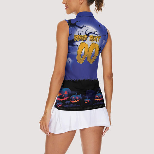 Custom Halloween New-Zealand Warriors Women Sleeveless Polo Shirt Spooky Australia Mascot Rugby
