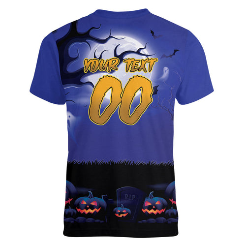 Custom Halloween New-Zealand Warriors Women V-Neck T-Shirt Spooky Australia Mascot Rugby