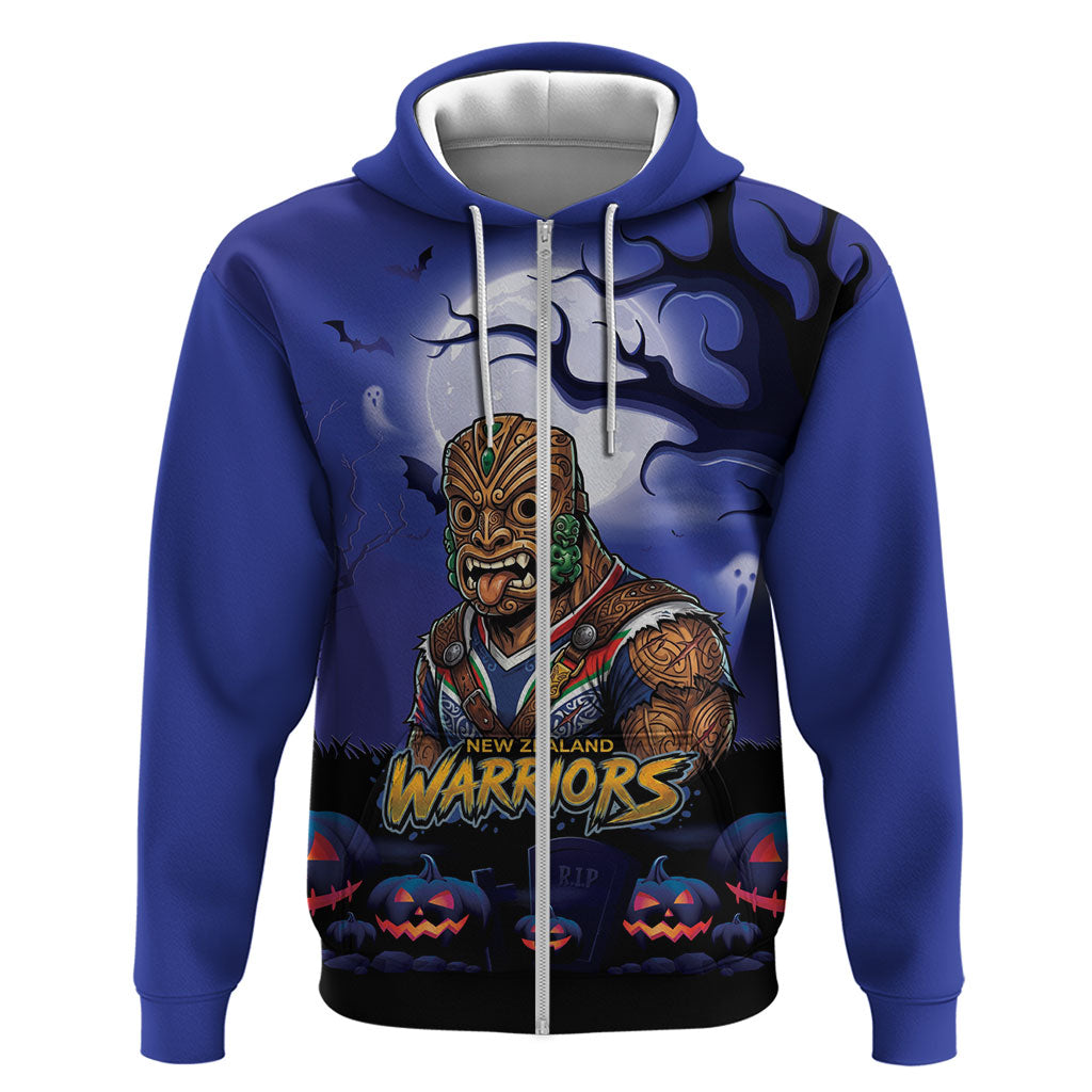 Custom Halloween New-Zealand Warriors Zip Hoodie Spooky Australia Mascot Rugby