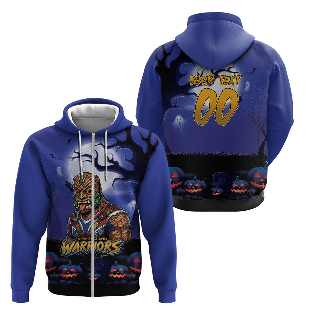 Custom Halloween New-Zealand Warriors Zip Hoodie Spooky Australia Mascot Rugby