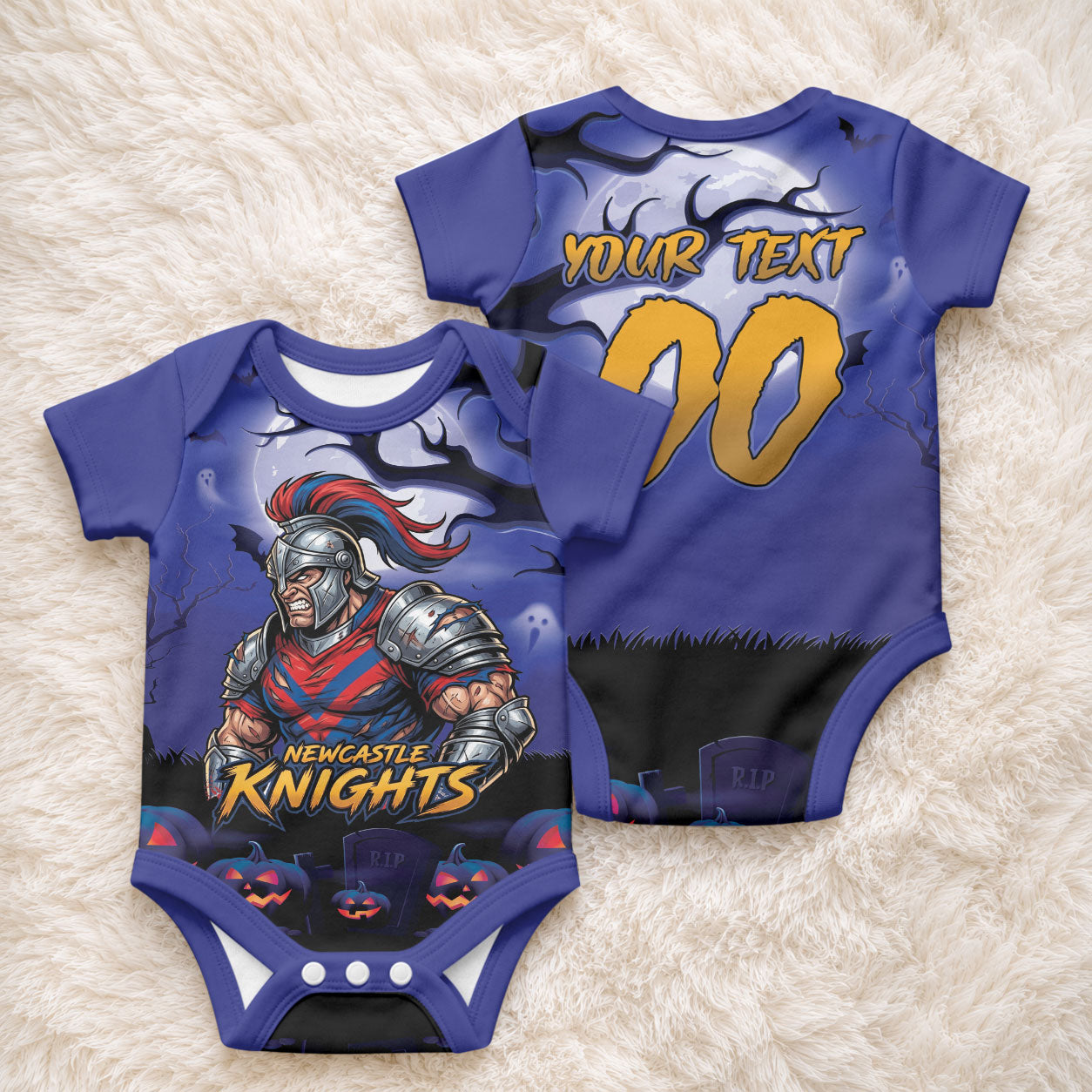 Custom Halloween Newcastle Knights Baby Onesie Spooky Australia Mascot Rugby