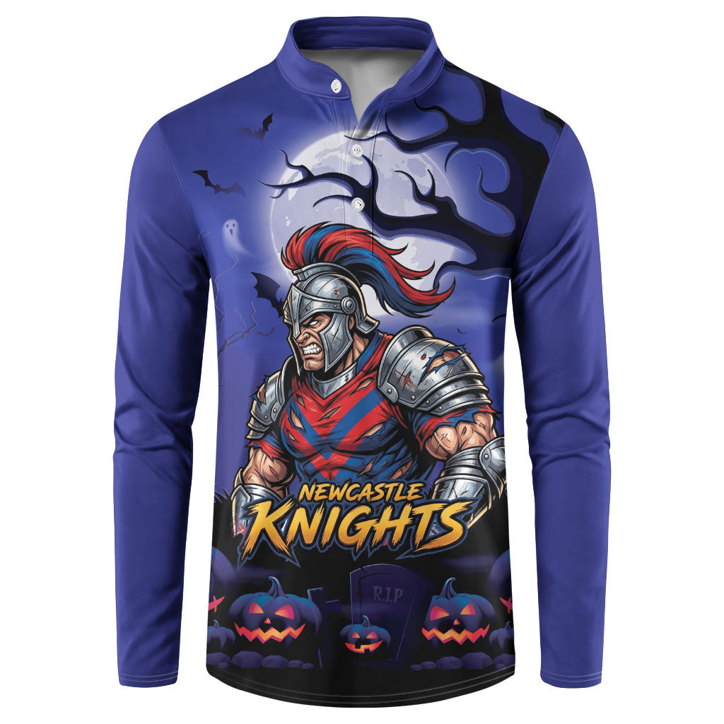 Custom Halloween Newcastle Knights Button Sweatshirt Spooky Australia Mascot Rugby