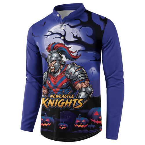 Custom Halloween Newcastle Knights Button Sweatshirt Spooky Australia Mascot Rugby