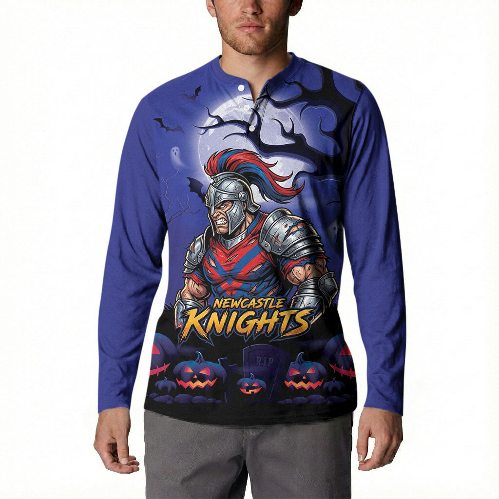 Custom Halloween Newcastle Knights Button Sweatshirt Spooky Australia Mascot Rugby