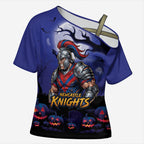 Custom Halloween Newcastle Knights Cross Shoulder Shirt Spooky Australia Mascot Rugby