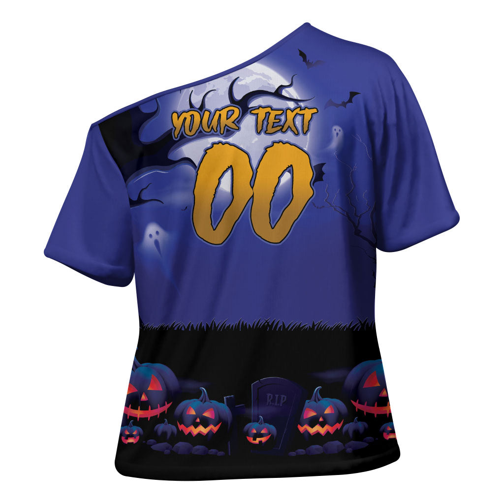 Custom Halloween Newcastle Knights Cross Shoulder Shirt Spooky Australia Mascot Rugby