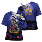 Custom Halloween Newcastle Knights Cross Shoulder Shirt Spooky Australia Mascot Rugby