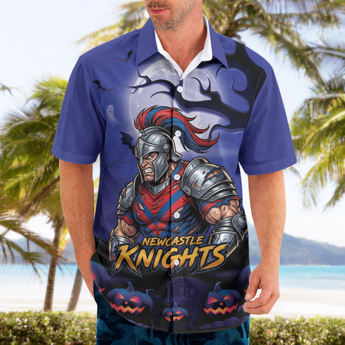 Custom Halloween Newcastle Knights Hawaiian Shirt Spooky Australia Mascot Rugby