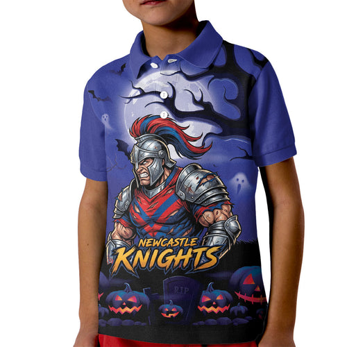 Custom Halloween Newcastle Knights Kid Polo Shirt Spooky Australia Mascot Rugby