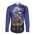 Custom Halloween Newcastle Knights Long Sleeve Button Shirt Spooky Australia Mascot Rugby