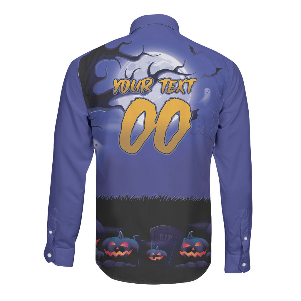 Custom Halloween Newcastle Knights Long Sleeve Button Shirt Spooky Australia Mascot Rugby