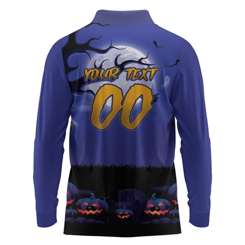 Custom Halloween Newcastle Knights Long Sleeve Polo Shirt Spooky Australia Mascot Rugby