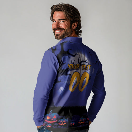 Custom Halloween Newcastle Knights Long Sleeve Polo Shirt Spooky Australia Mascot Rugby