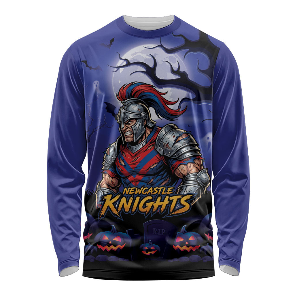 Custom Halloween Newcastle Knights Long Sleeve Shirt Spooky Australia Mascot Rugby