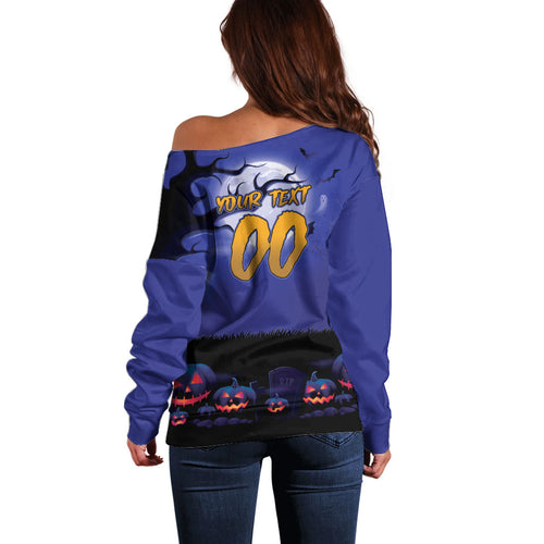 Custom Halloween Newcastle Knights Off Shoulder Sweater Spooky Australia Mascot Rugby