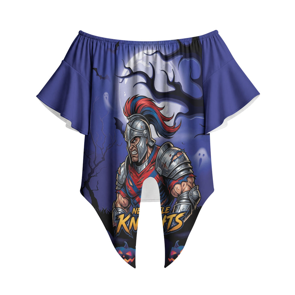 Custom Halloween Newcastle Knights Off Shoulder Wrap Waist Top Spooky Australia Mascot Rugby