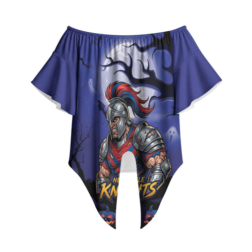 Custom Halloween Newcastle Knights Off Shoulder Wrap Waist Top Spooky Australia Mascot Rugby