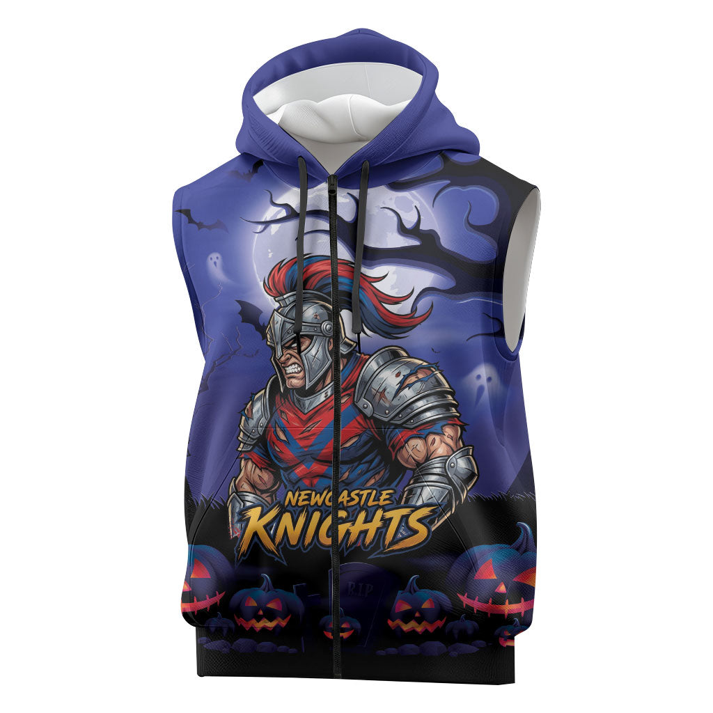 Custom Halloween Newcastle Knights Sleeveless Zip Hoodie Spooky Australia Mascot Rugby