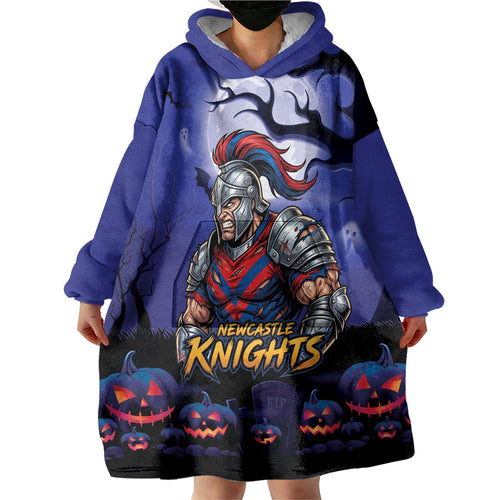 Custom Halloween Newcastle Knights Wearable Blanket Hoodie Spooky Australia Mascot Rugby