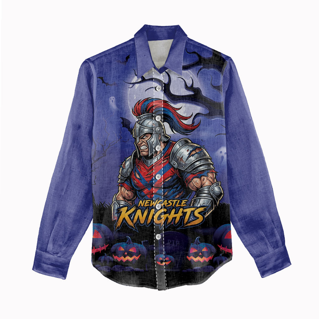 Custom Halloween Newcastle Knights Women Casual Shirt Spooky Australia Mascot Rugby