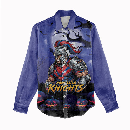 Custom Halloween Newcastle Knights Women Casual Shirt Spooky Australia Mascot Rugby