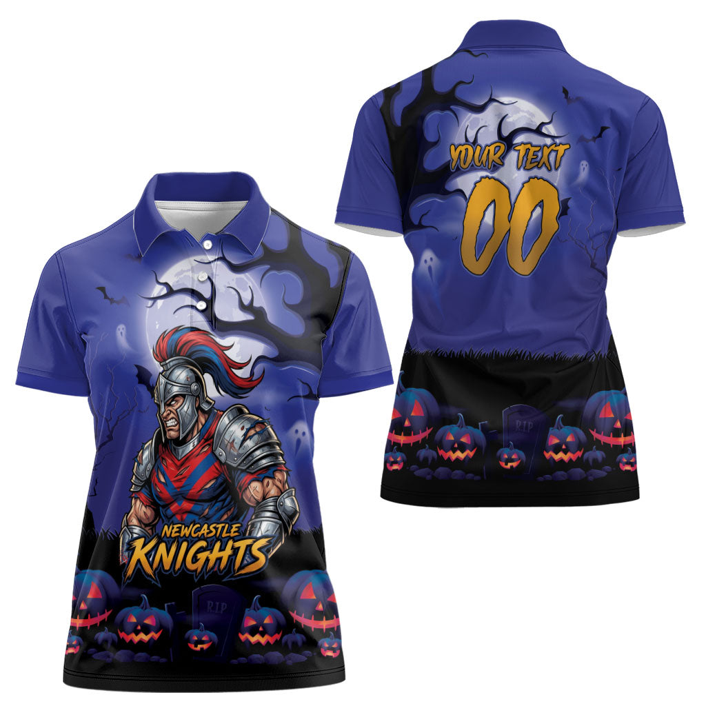 Custom Halloween Newcastle Knights Women Polo Shirt Spooky Australia Mascot Rugby