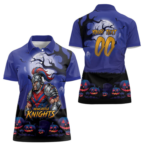Custom Halloween Newcastle Knights Women Polo Shirt Spooky Australia Mascot Rugby
