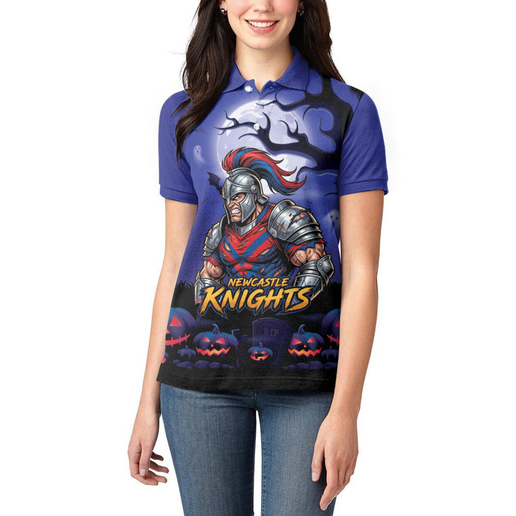 Custom Halloween Newcastle Knights Women Polo Shirt Spooky Australia Mascot Rugby
