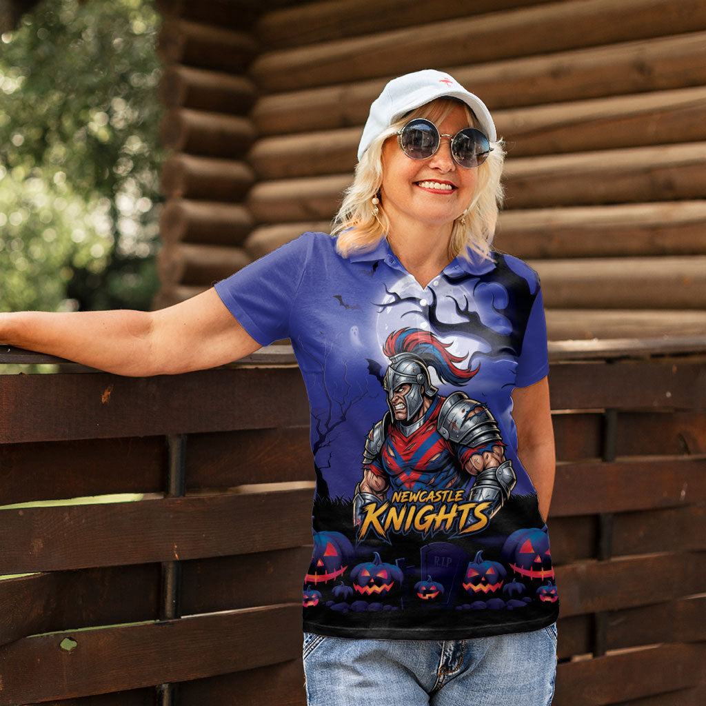 Custom Halloween Newcastle Knights Women Polo Shirt Spooky Australia Mascot Rugby