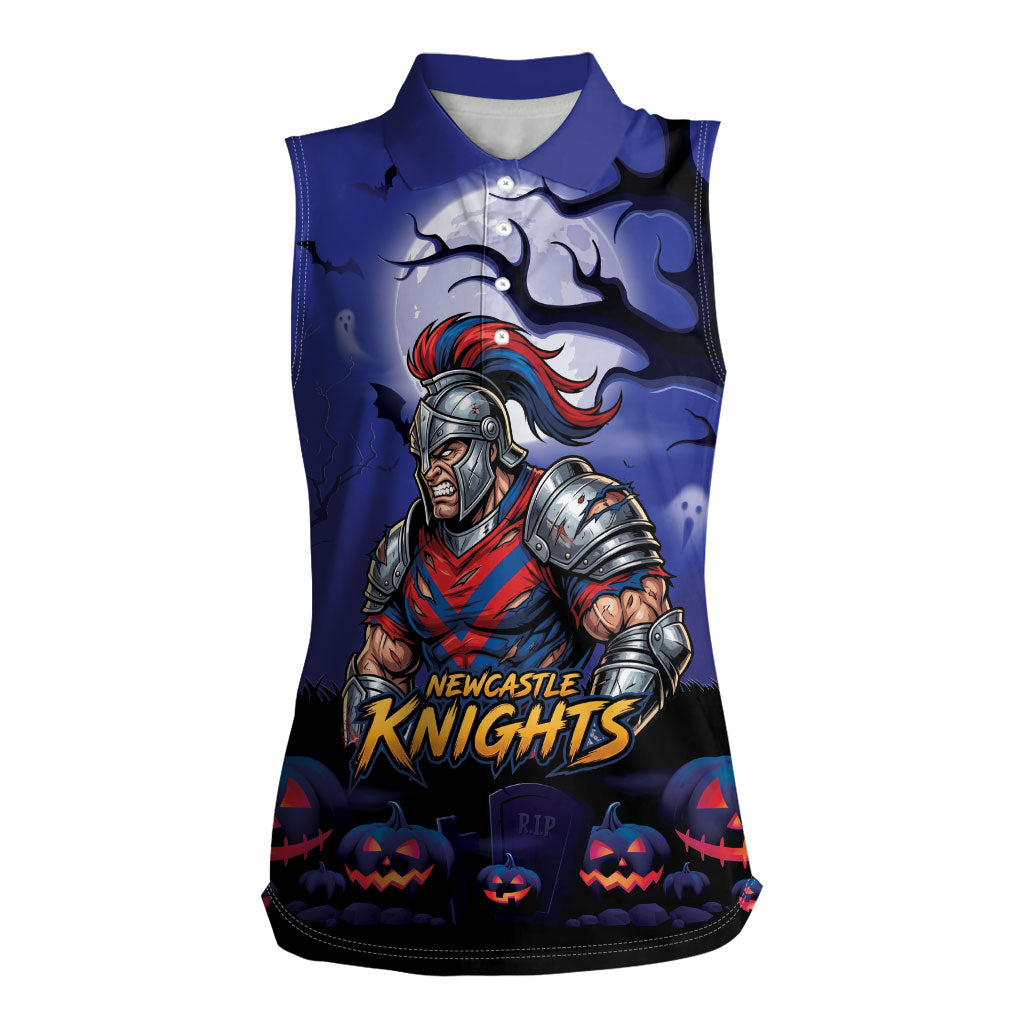 Custom Halloween Newcastle Knights Women Sleeveless Polo Shirt Spooky Australia Mascot Rugby