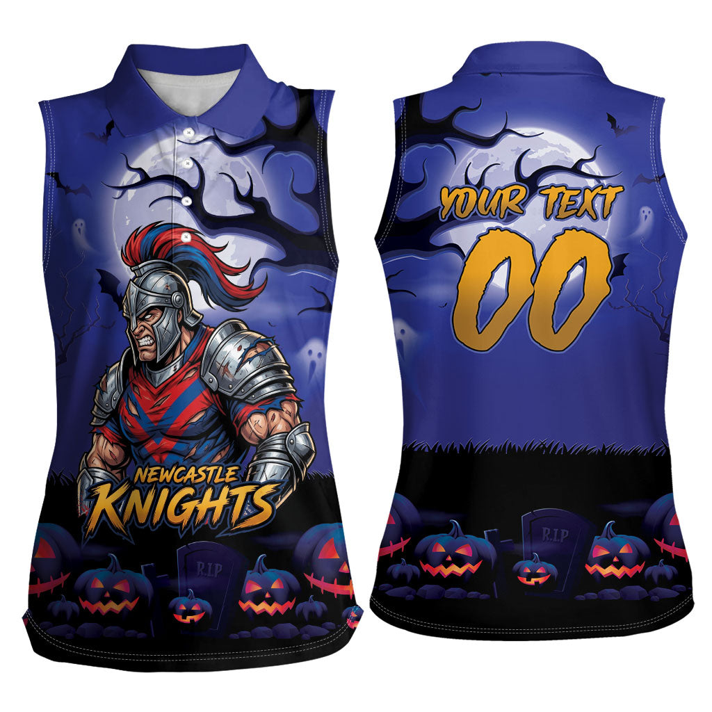 Custom Halloween Newcastle Knights Women Sleeveless Polo Shirt Spooky Australia Mascot Rugby