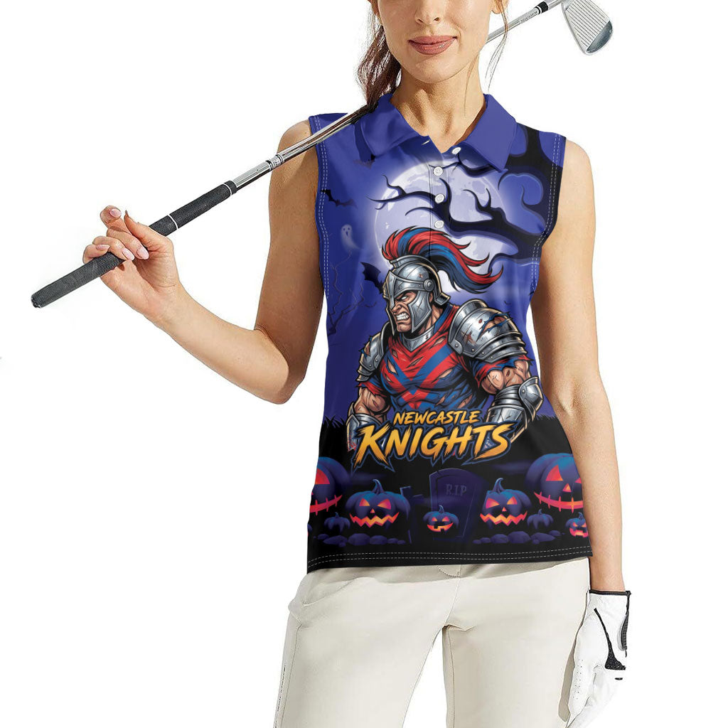 Custom Halloween Newcastle Knights Women Sleeveless Polo Shirt Spooky Australia Mascot Rugby