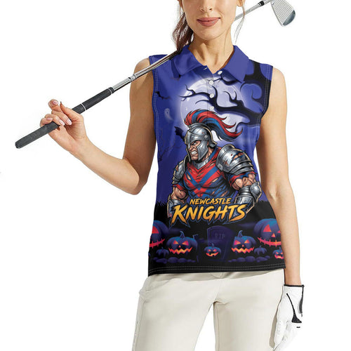 Custom Halloween Newcastle Knights Women Sleeveless Polo Shirt Spooky Australia Mascot Rugby