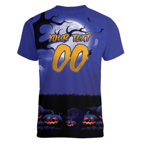 Custom Halloween Newcastle Knights Women V-Neck T-Shirt Spooky Australia Mascot Rugby