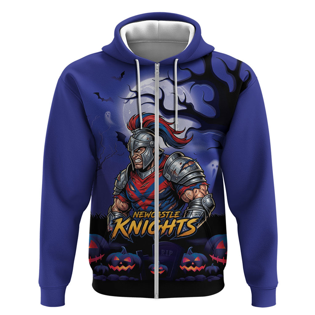 Custom Halloween Newcastle Knights Zip Hoodie Spooky Australia Mascot Rugby