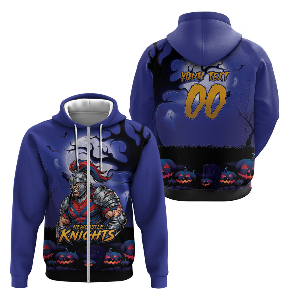 Custom Halloween Newcastle Knights Zip Hoodie Spooky Australia Mascot Rugby