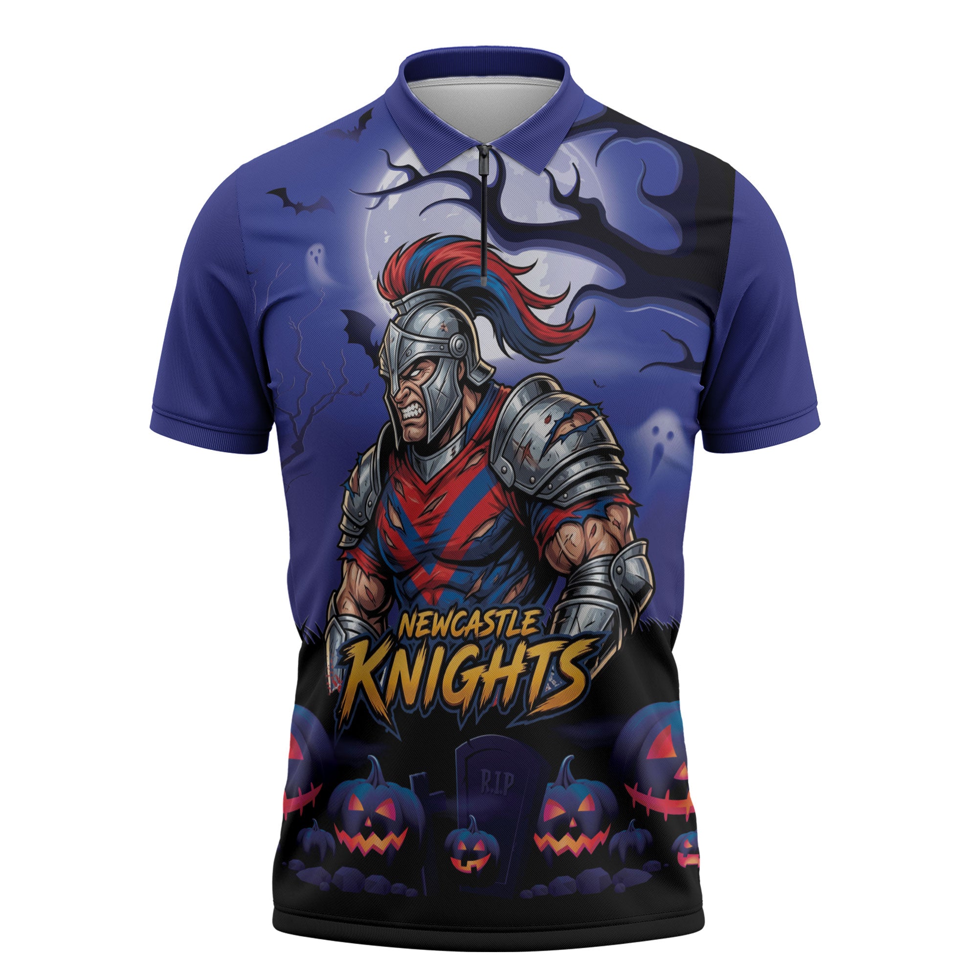 Custom Halloween Newcastle Knights Zipper Polo Shirt Spooky Australia Mascot Rugby
