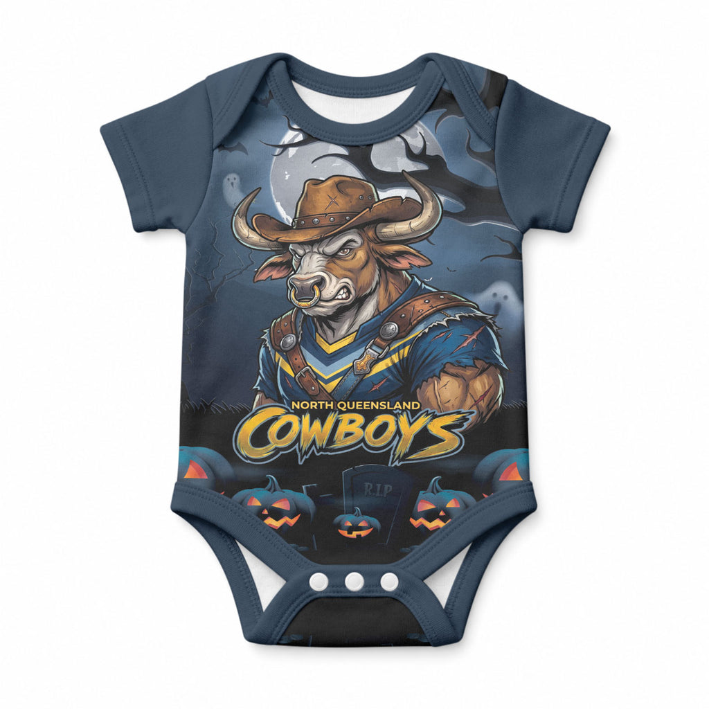 Custom Halloween North Queensland Cowboys Baby Onesie Spooky Australia Mascot Rugby