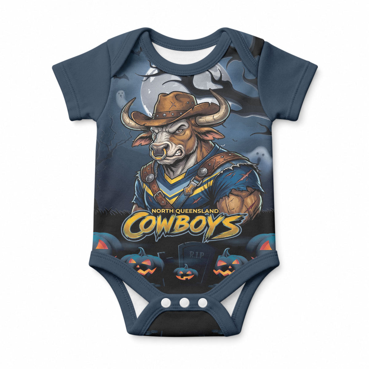 Custom Halloween North Queensland Cowboys Baby Onesie Spooky Australia Mascot Rugby