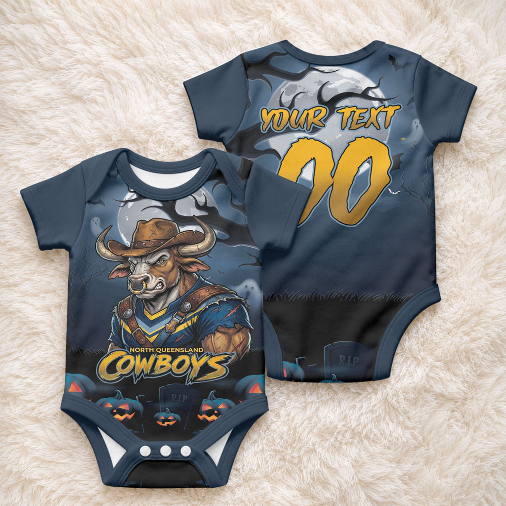 Custom Halloween North Queensland Cowboys Baby Onesie Spooky Australia Mascot Rugby