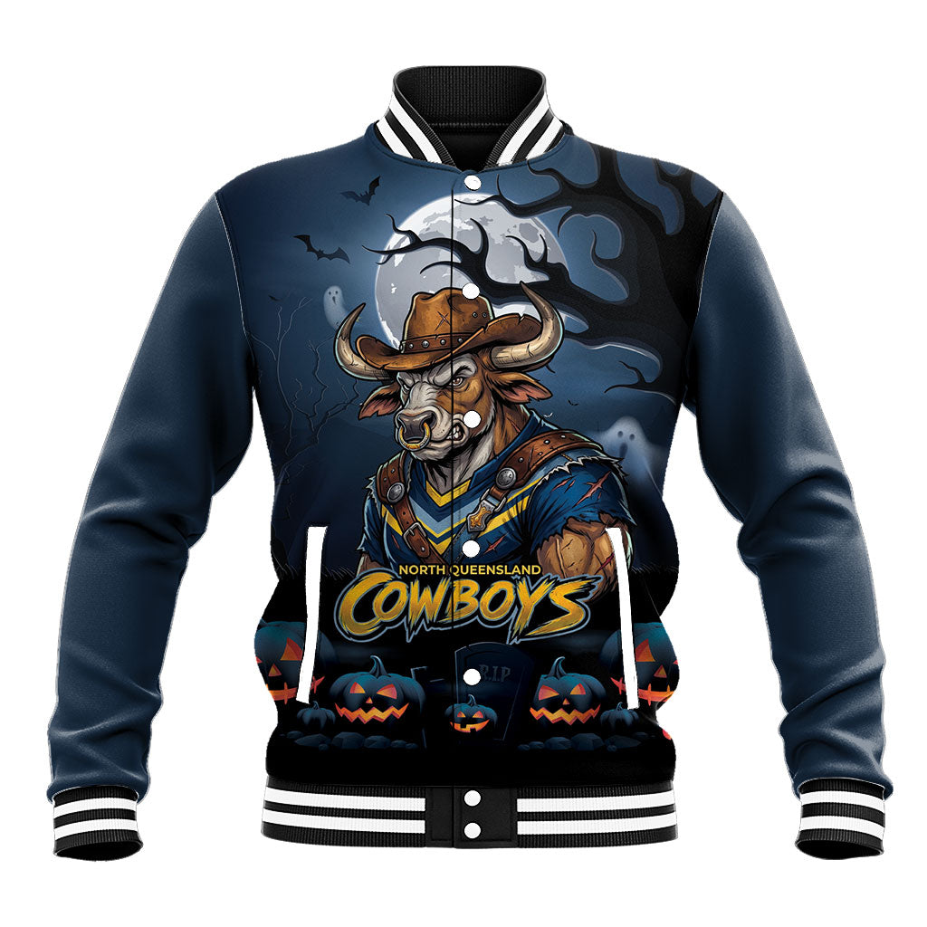 Custom Halloween North Queensland Cowboys Baseball Jacket Spooky Australia Mascot Rugby
